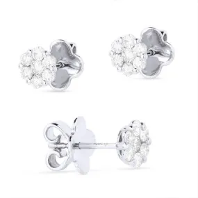 14K White Gold Flower Diamond Cluster Stud Earrings