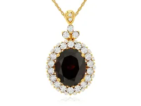 14K Yellow Gold Garnet & Diamond Pendant Necklace