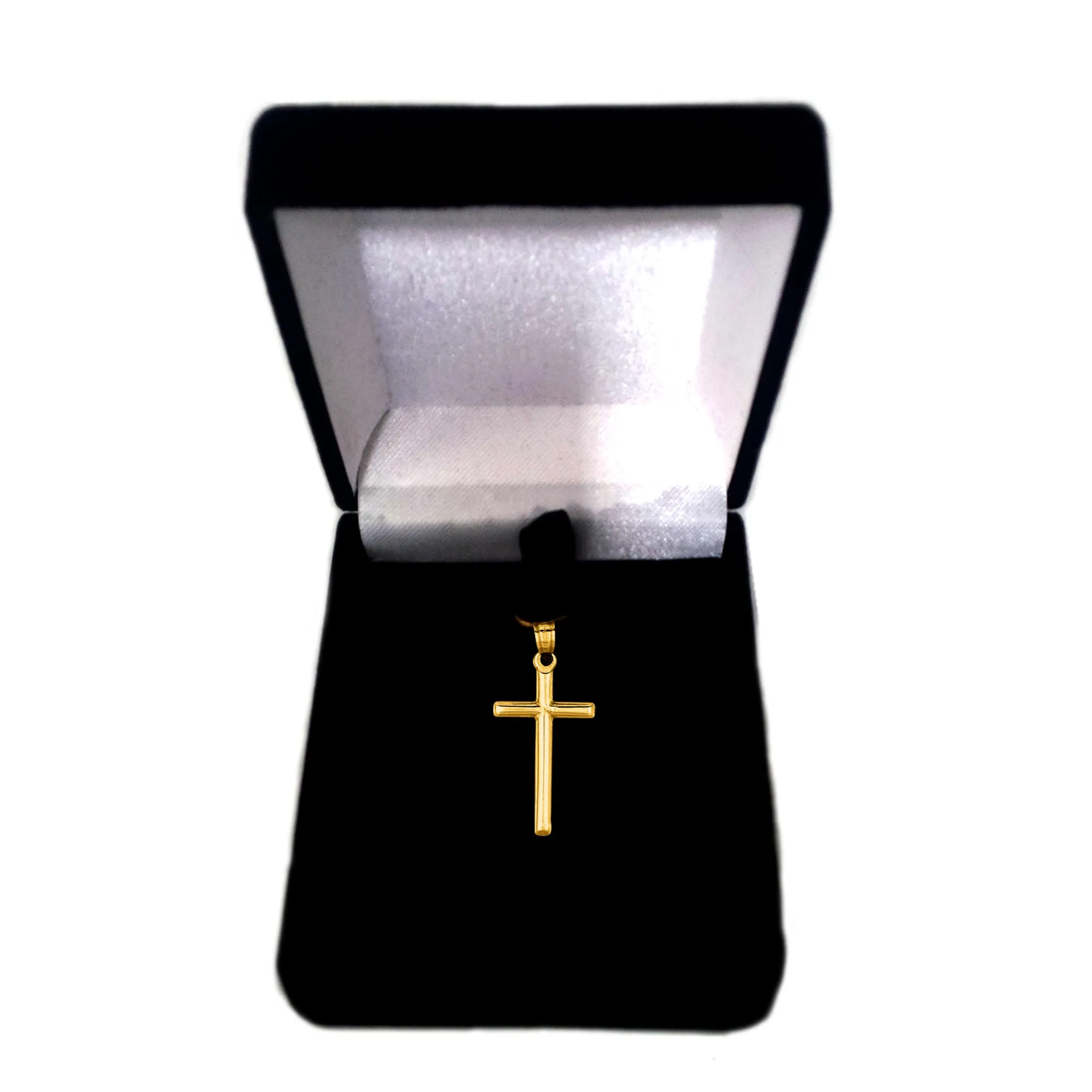 14k Yellow Gold Shiny Round Tube Cross Pendant