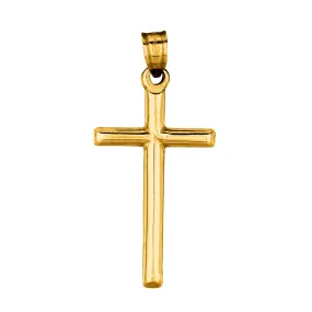 14k Yellow Gold Shiny Round Tube Cross Pendant