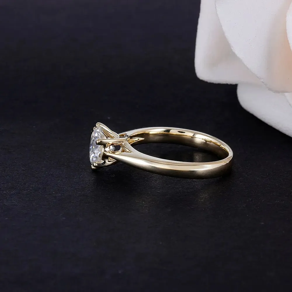 14k Yellow Gold Solitaire Moissanite Ring 1ct