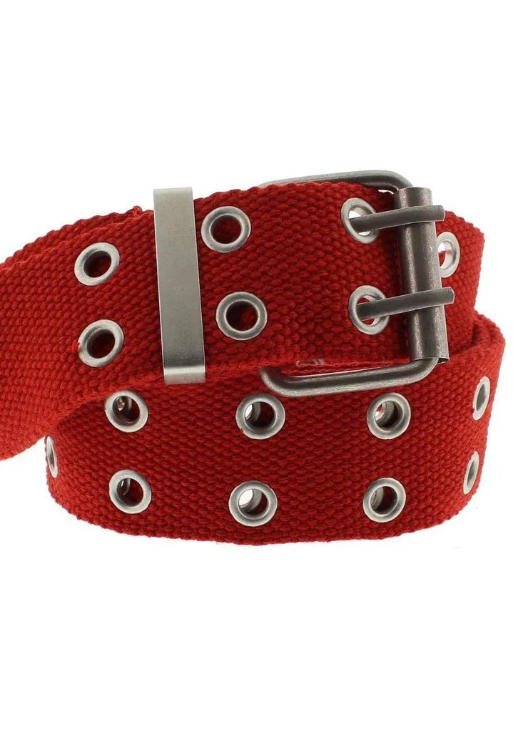 2-Row Eyelets Red Canvas Webbing Belt - Carter