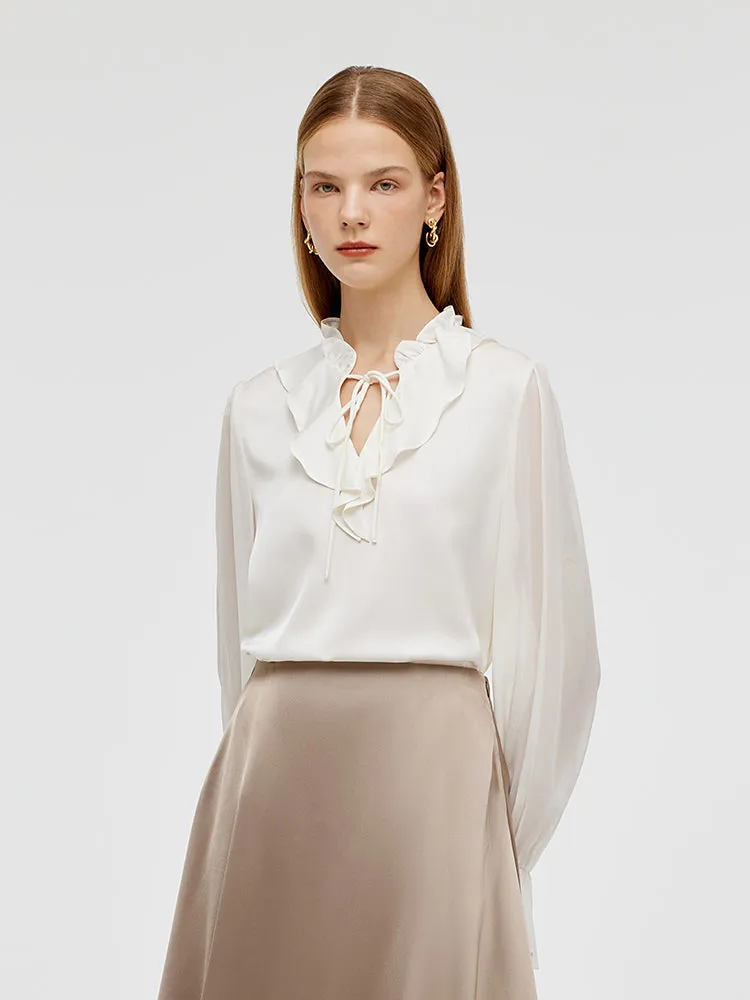 22 Momme Mulberry Silk Ruffle Collar Women Shirt