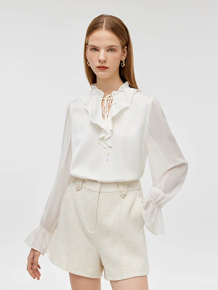 22 Momme Mulberry Silk Ruffle Collar Women Shirt