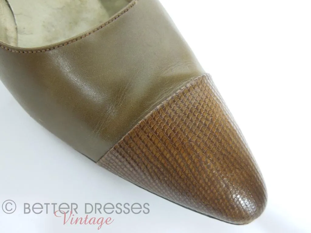 50s Brown Leather Cap-Toe Pumps - 7A