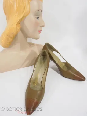 50s Brown Leather Cap-Toe Pumps - 7A