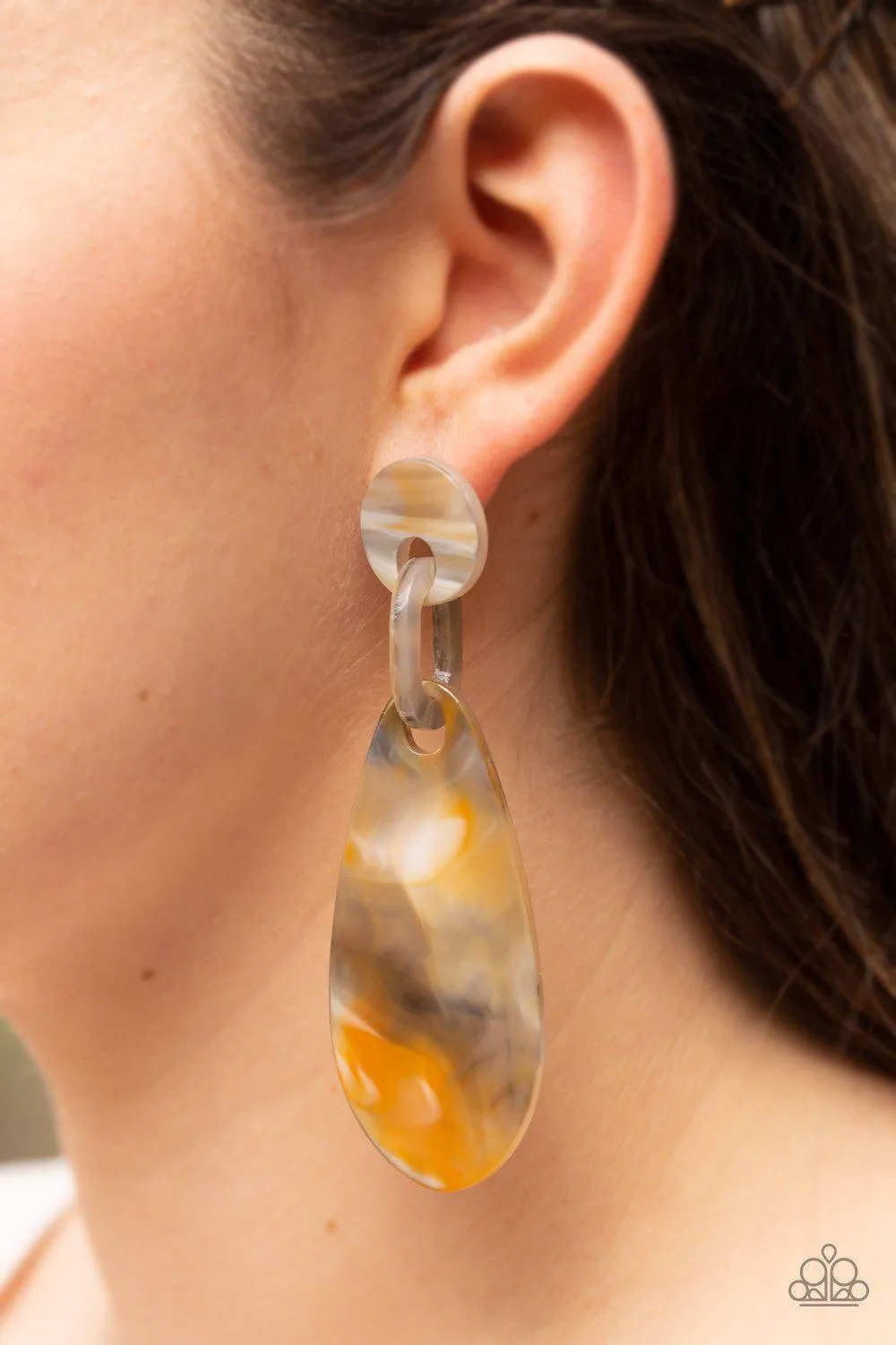 A Haute Commodity Smoky Yellow Acrylic Earrings - Paparazzi Accessories