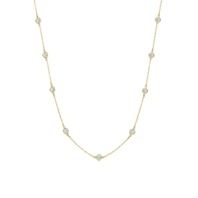 AFJ Diamond Collection - Station Necklace with 9 Diamonds, 14k Yellow Gold