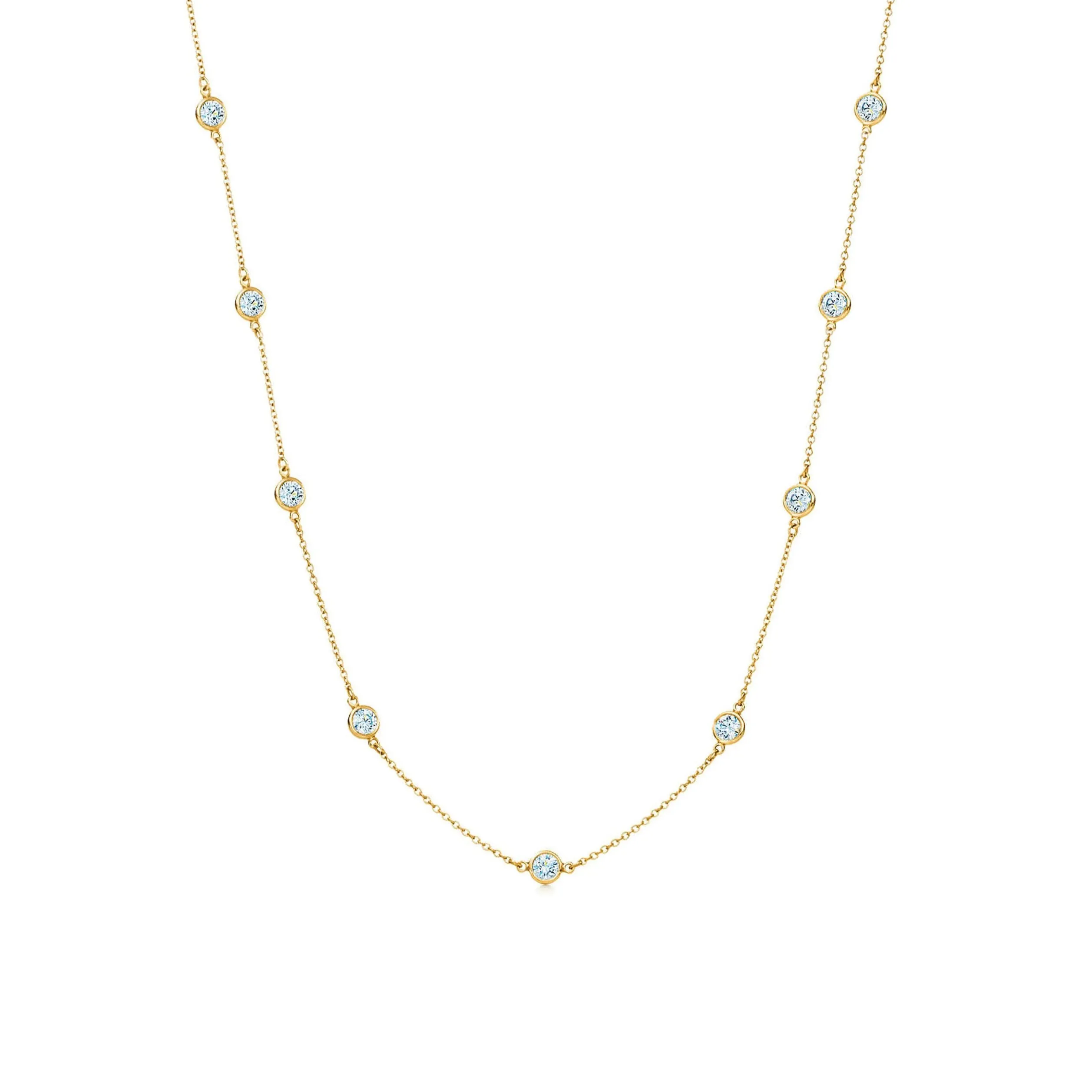 AFJ Diamond Collection - Station Necklace with 9 Diamonds, 14k Yellow Gold