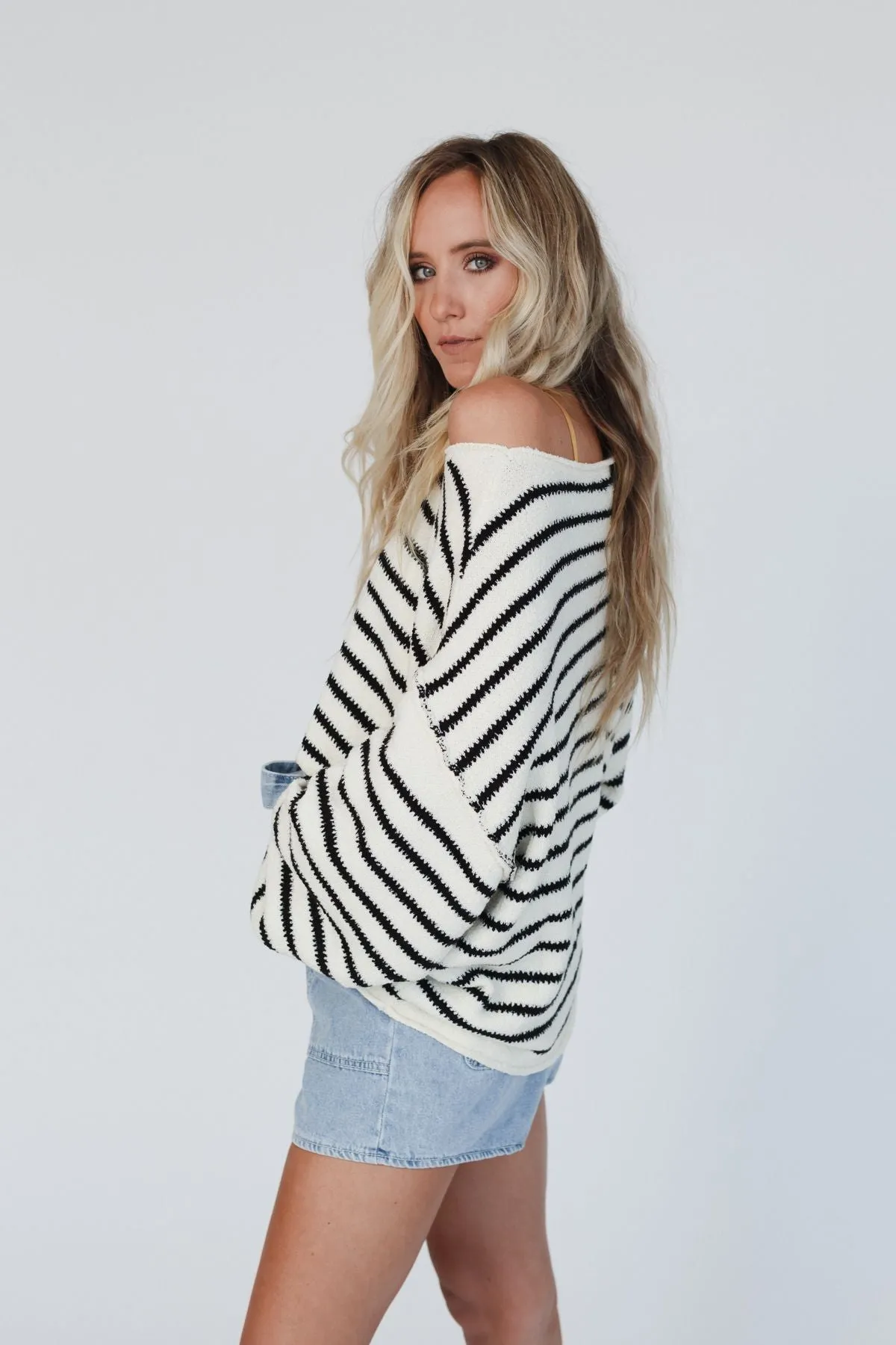 All My Stripes Oversized Sweater - Cream Black