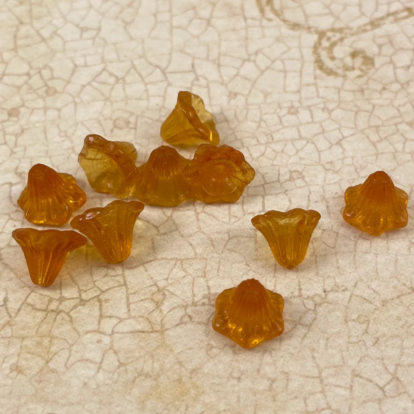 Amber Glass Flower Cup Beads - Vintage (6)