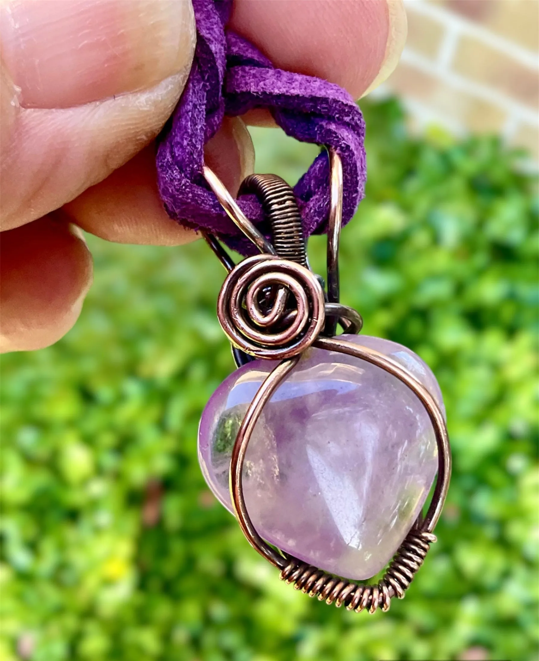 Amethyst Gemstone Heart Wire Wrapped Choker Pendant