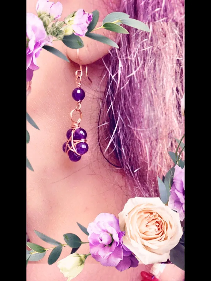 Amethyst Pentagram Wire Wrapped Earrings