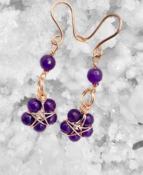 Amethyst Pentagram Wire Wrapped Earrings