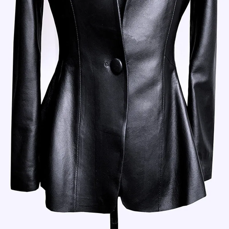 Années 80 Veste de Blazer Peplum Cuir Végétal