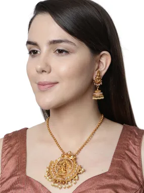 Antique Matte Gold Finish Goddess Laxmi White Stone Studded Temple Jewellery Set - Anikas Creation