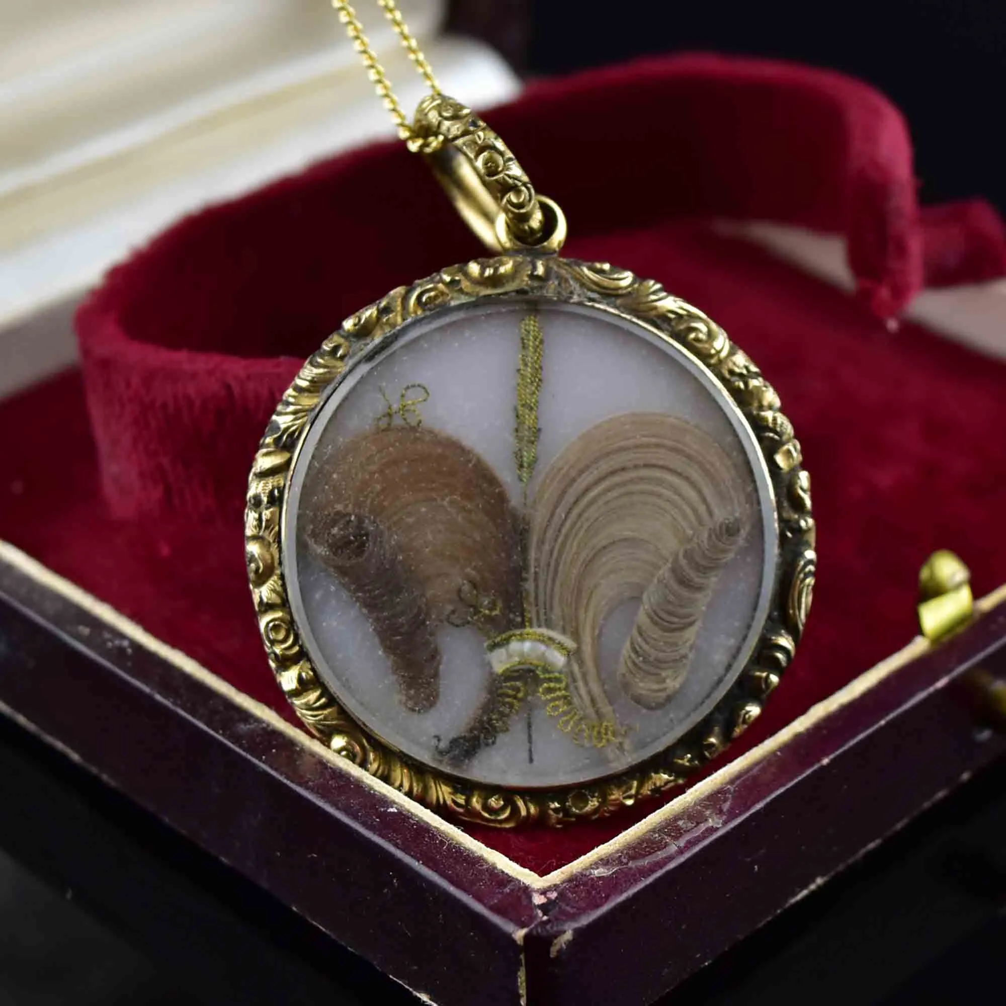 Antique Prince of Wales Pearl Repousse Engraved 1847b Georgian Locket