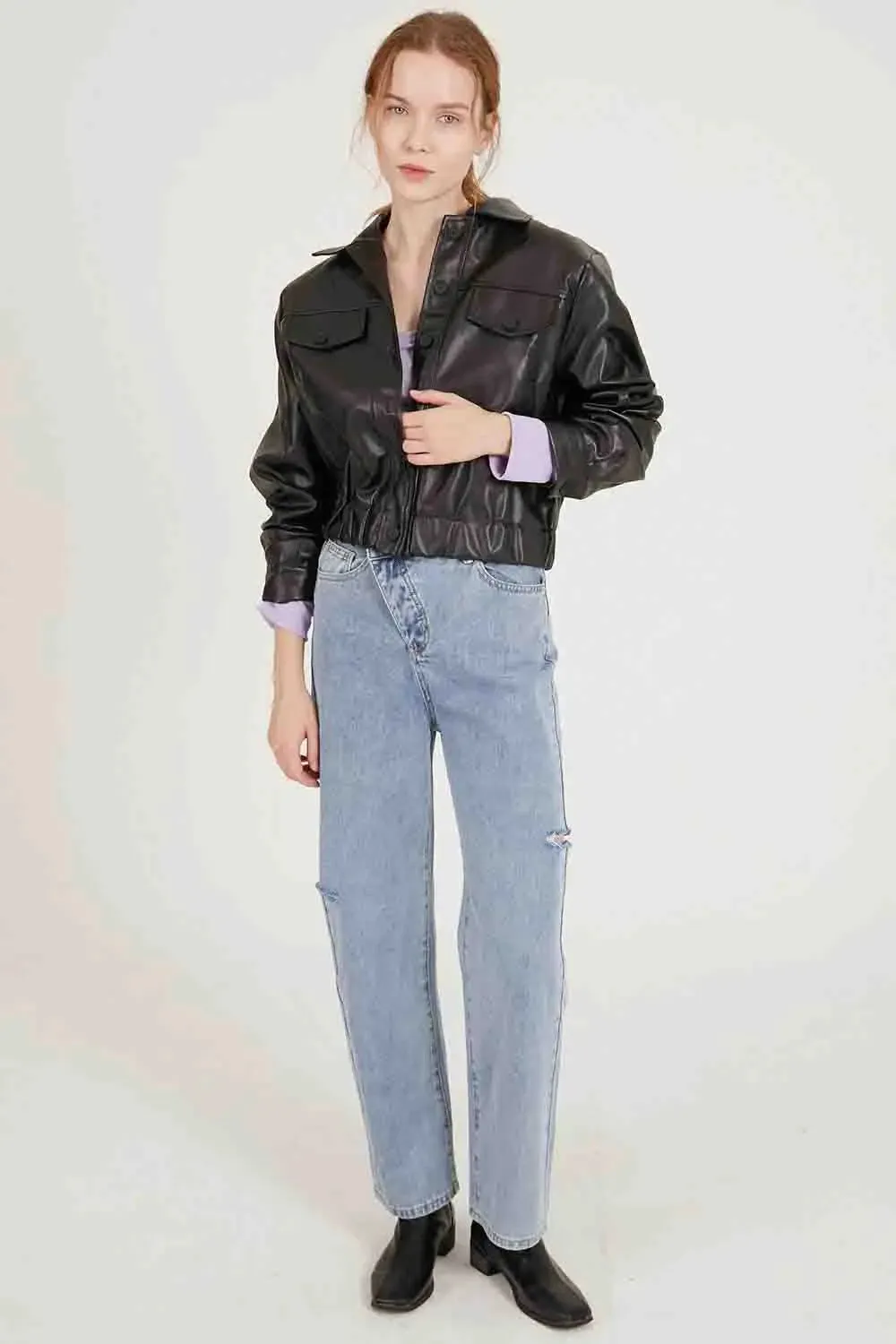 Ariana Wrap Front Fly Wide Leg Jeans