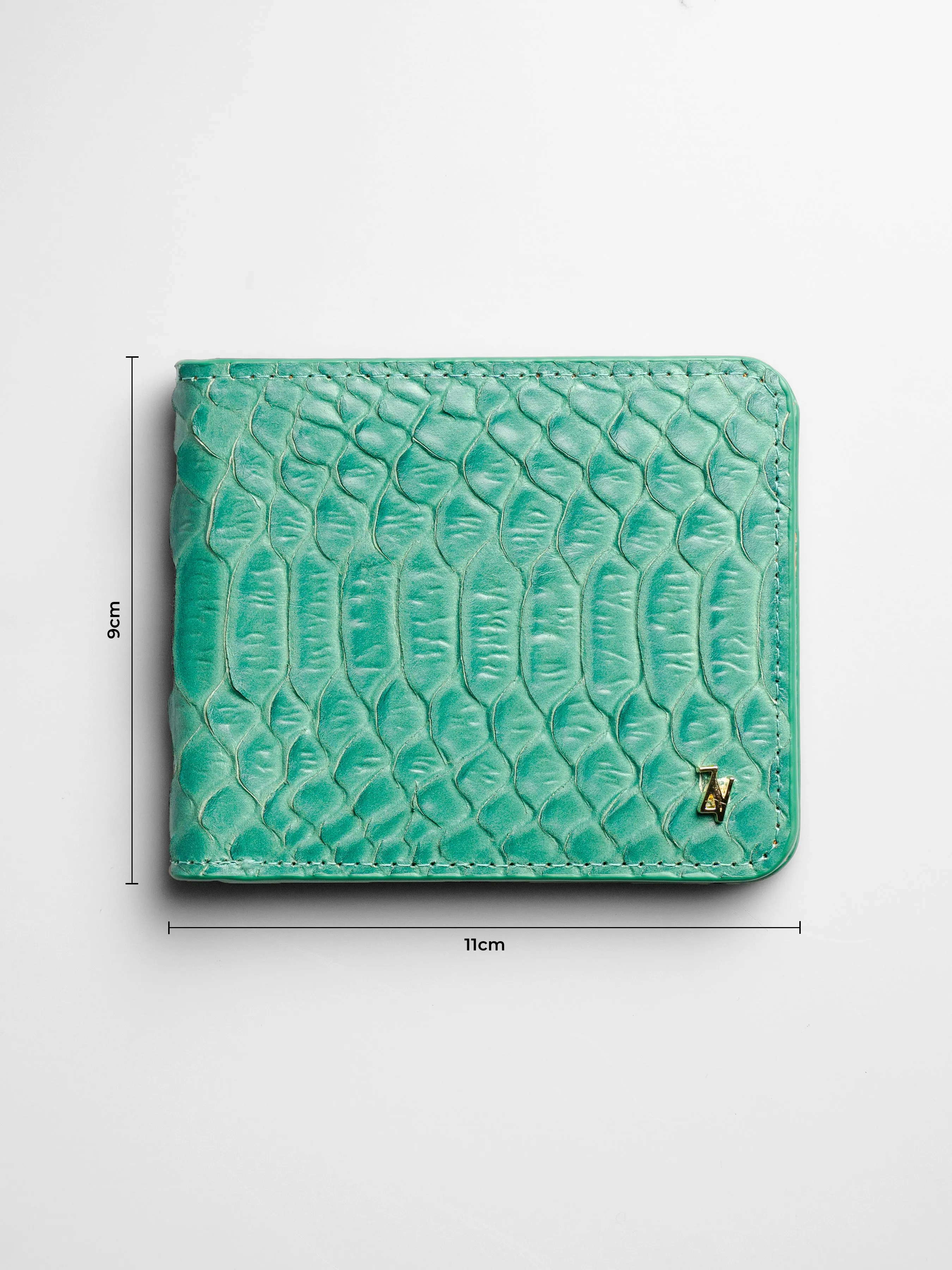 Artemis Python Wallet - Jade Green and Orange Leather