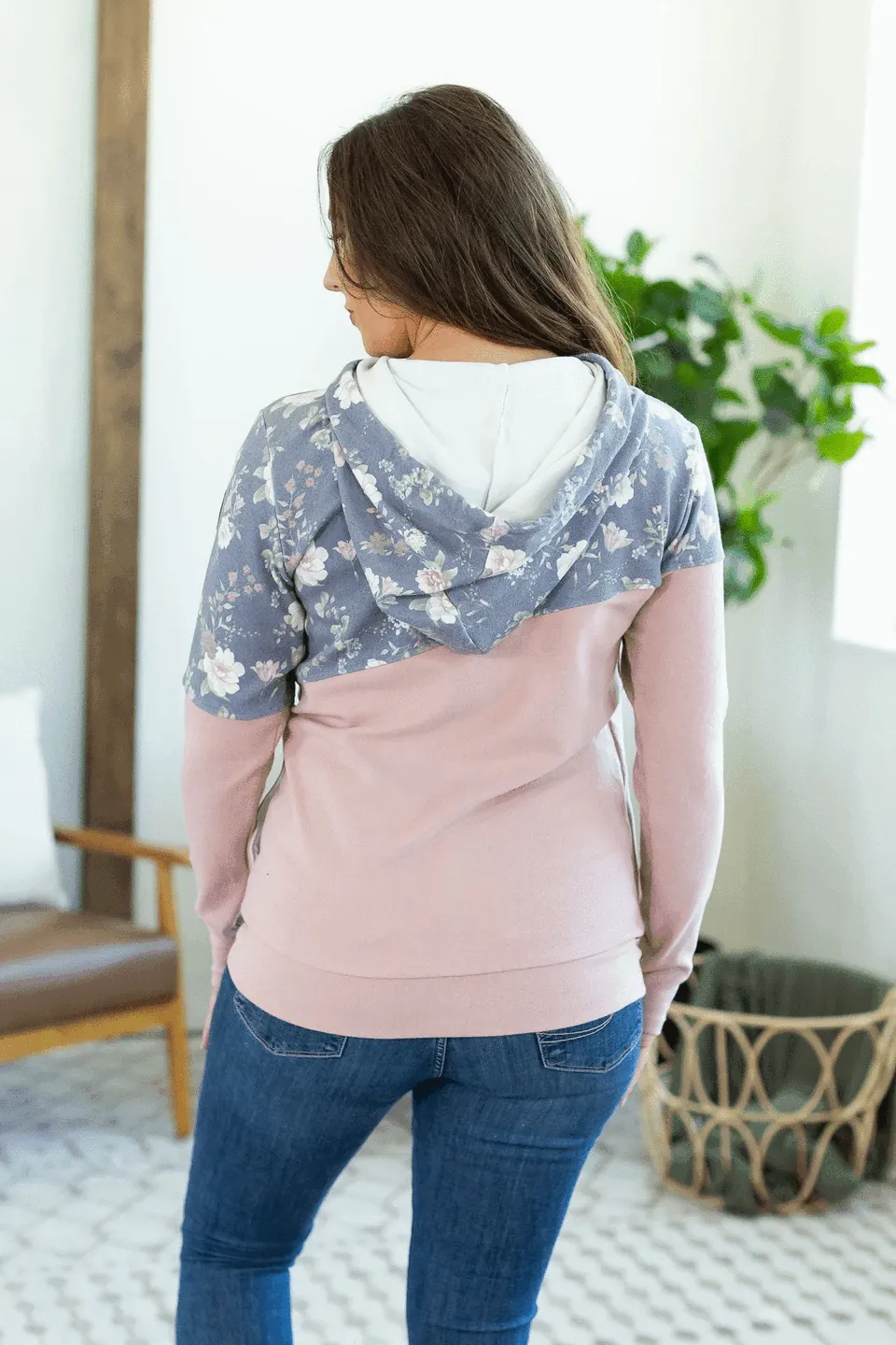 Ashley Cowl Neck Hoodie in Floral Blush