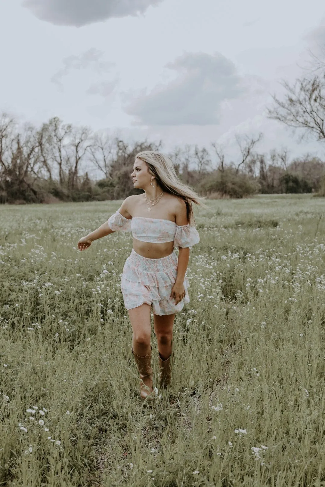 Baby Pink Floral Skirt Set