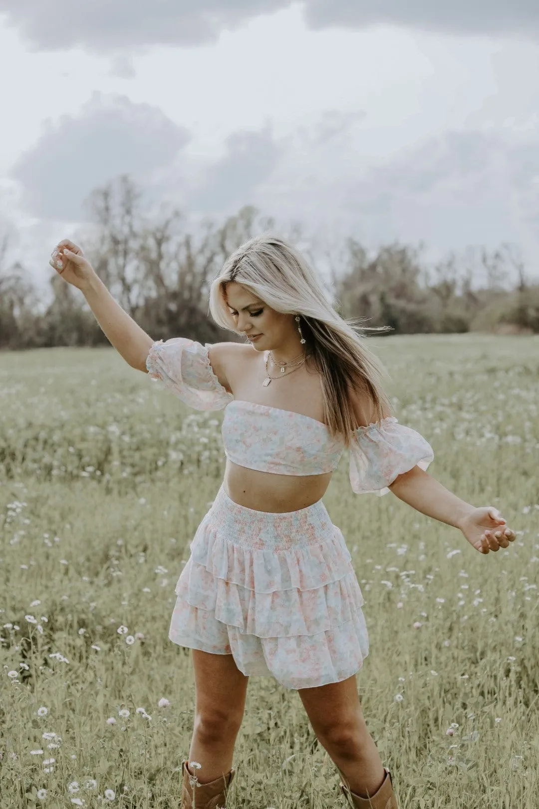 Baby Pink Floral Skirt Set