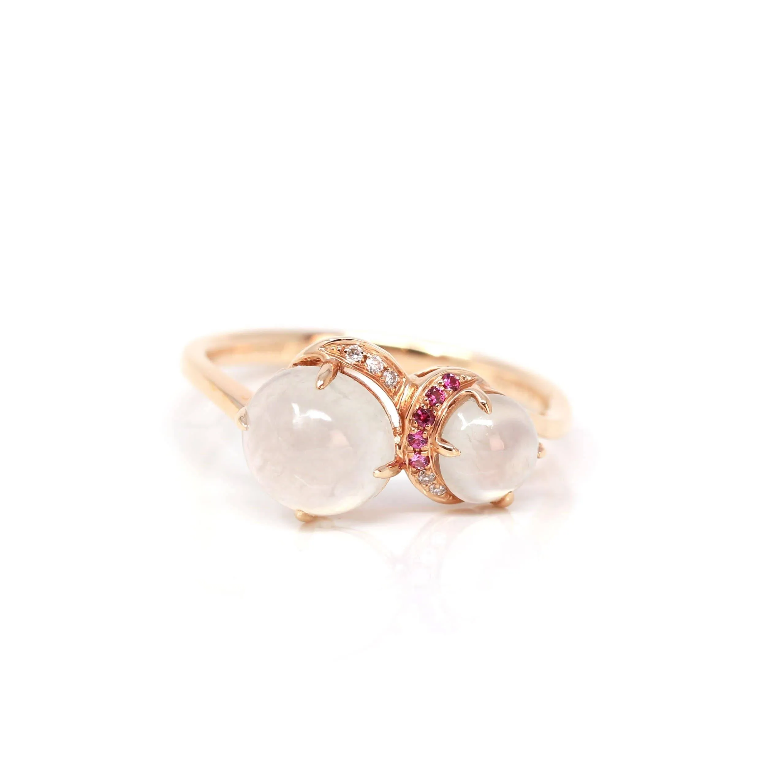 Baikalla? "Jules" 18k Rose Gold Natural Ice Jadeite Engagement Ring With Rubys & Diamonds