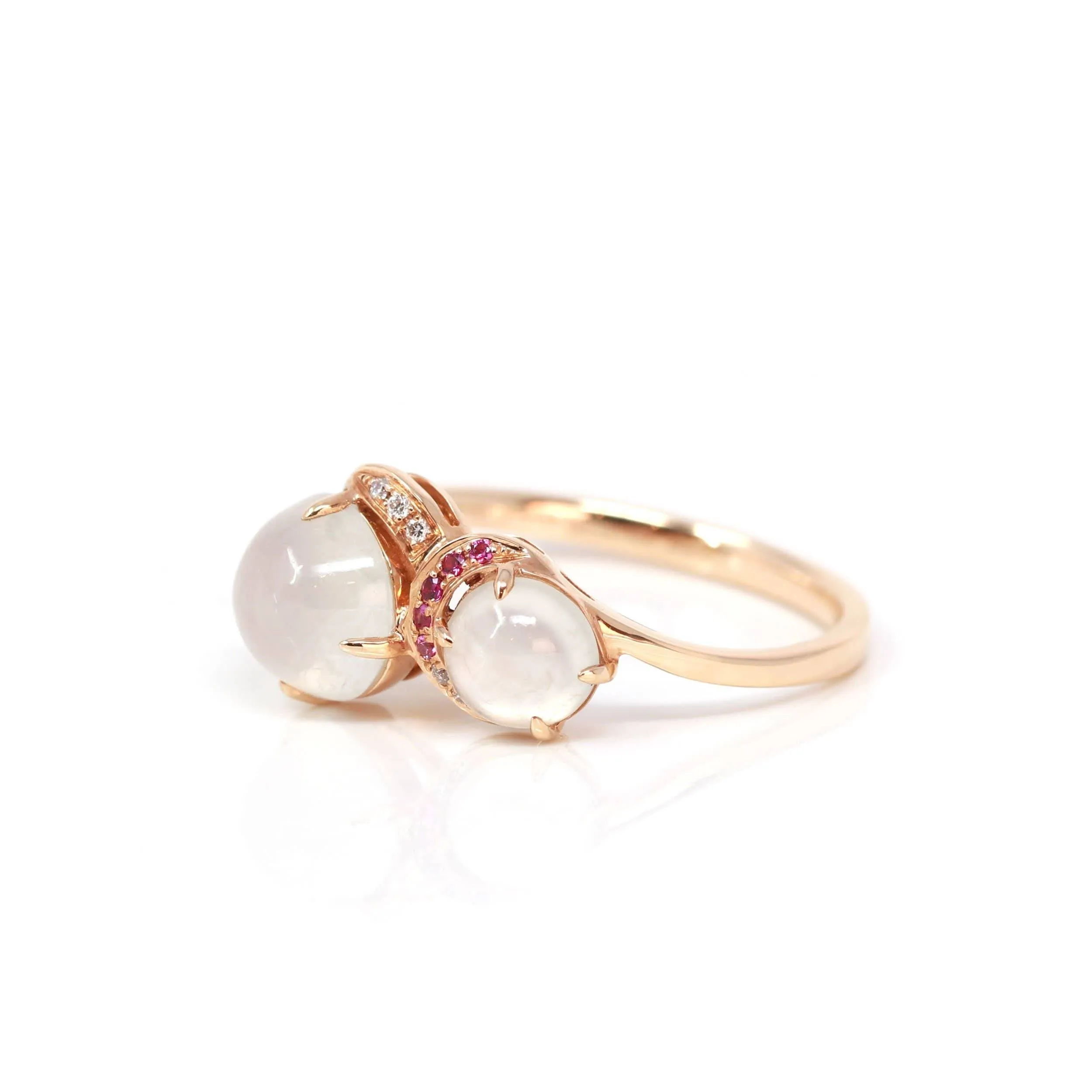 Baikalla? "Jules" 18k Rose Gold Natural Ice Jadeite Engagement Ring With Rubys & Diamonds