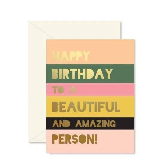 Beautiful Person Colorblock Gold Foil Birthday Greeting Card