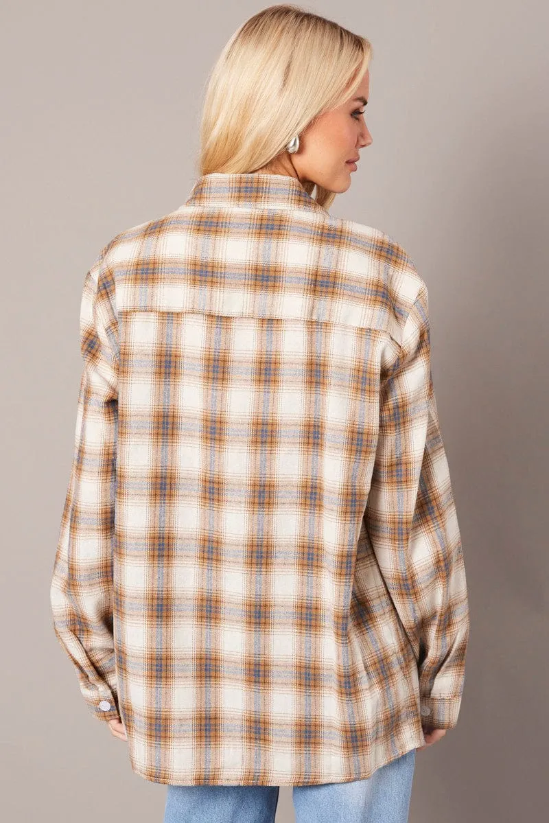 Beige Check Relaxed Shirt Long Sleeve