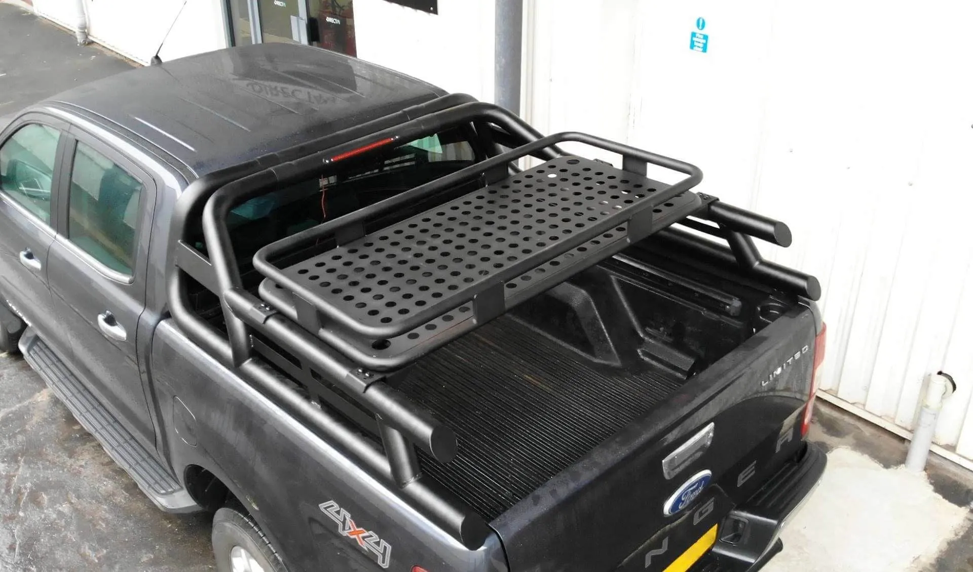 Black SUS201 Long Arm Roll Bar with Cargo Basket Rack for the Ford Ranger 2012 