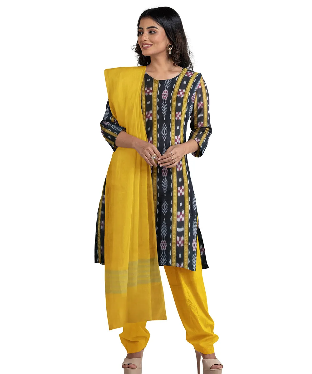 Black yellow handwoven cotton nuapatna dress material