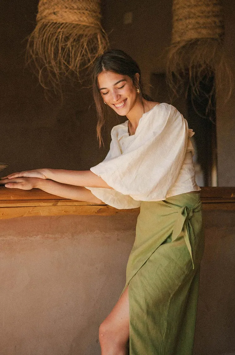 BLISS Wrap Skirt - olive linen