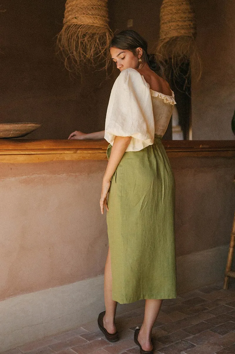 BLISS Wrap Skirt - olive linen