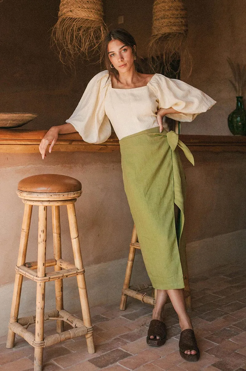 BLISS Wrap Skirt - olive linen