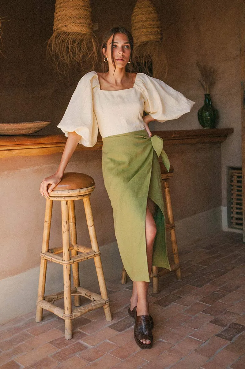 BLISS Wrap Skirt - olive linen