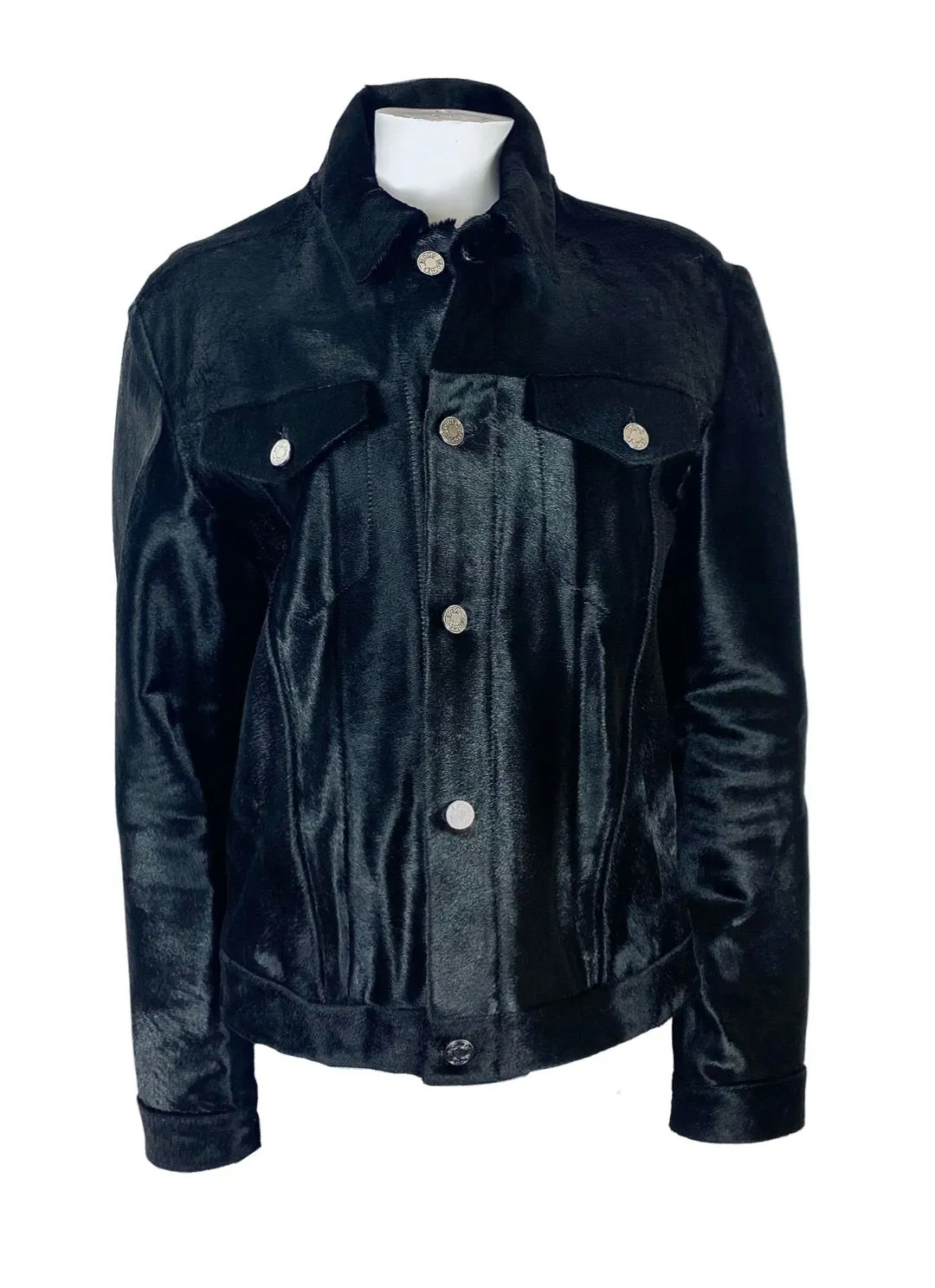 BLOOD BROTHER Black Calf Hair Leather Jean Style Jacket (M)