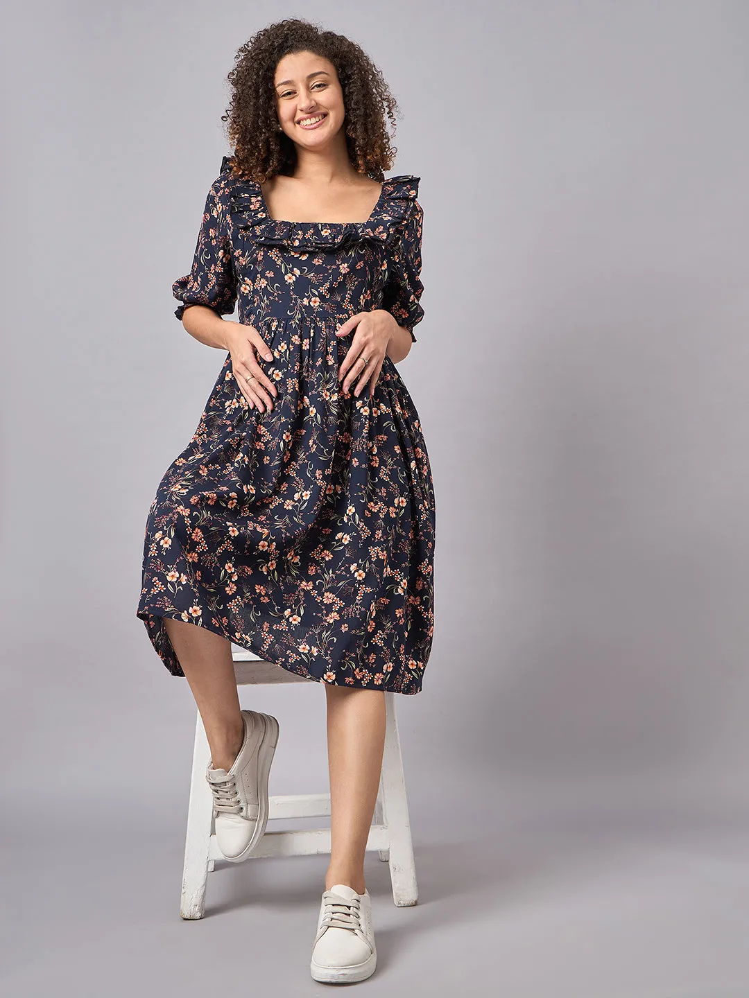 Blue Floral Maternity and Nursing Dress