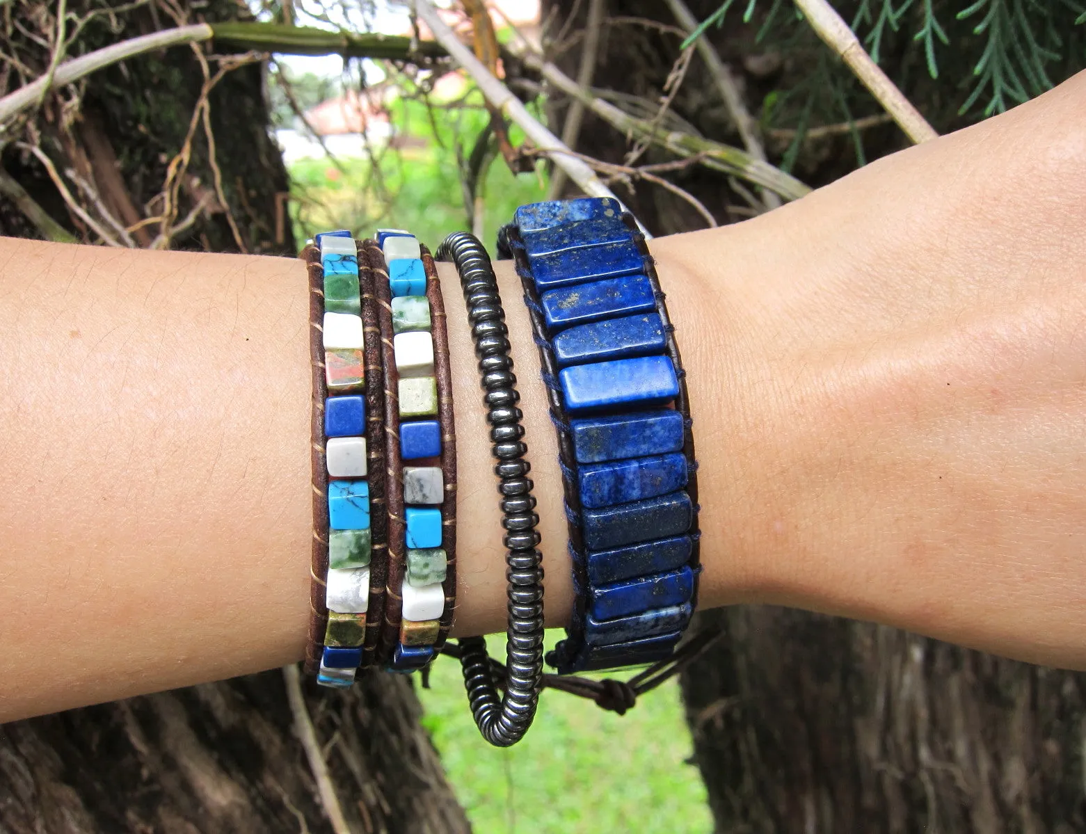 Blue Lapis Lazuli Tube Stone Bracelet