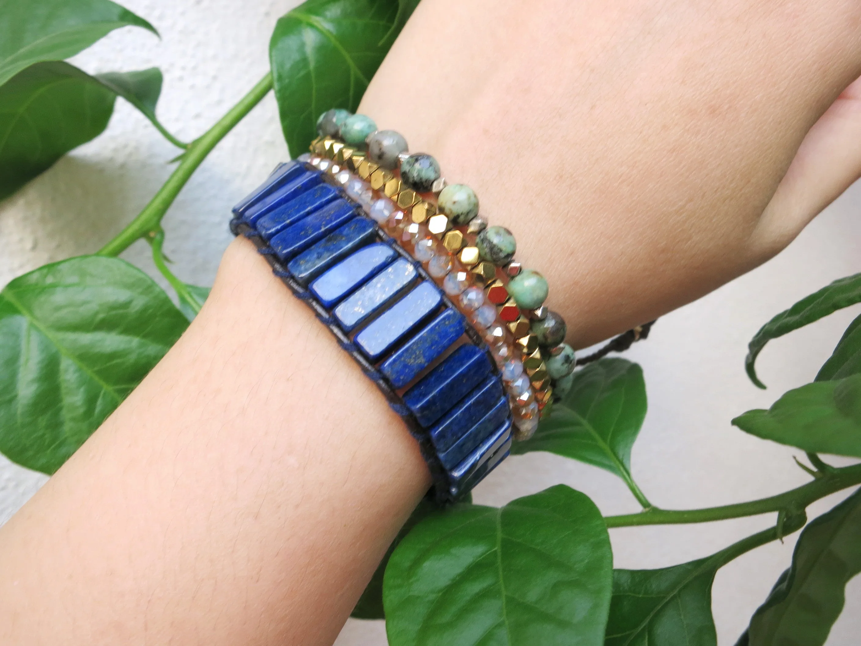 Blue Lapis Lazuli Tube Stone Bracelet