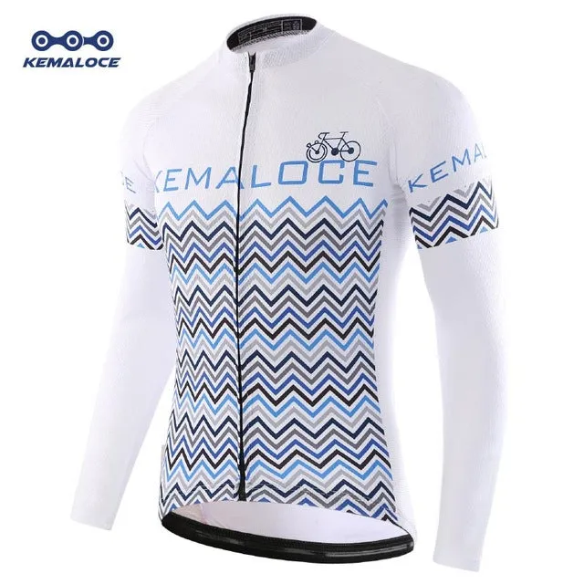 Blue Men Pro Long Sleeve Cycling Jersey Maillot Ropa Ciclismo Autumn Spring Cycling Top MTB Polyester Bike Jersey Bicycle Shirts