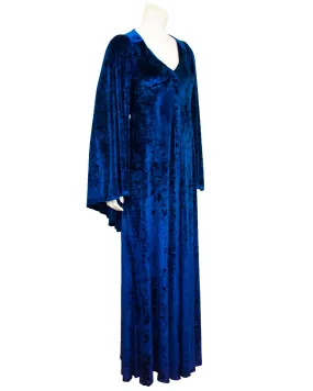 Blue Panné Velvet Full Length Dress