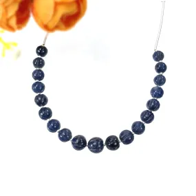 BLUE SAPPHIRE Gemstone Carving Loose Beads: 57.35cts Natural Untreated Sapphire Round Shape Hand Carved Melon Beads 6.5mm - 8mm