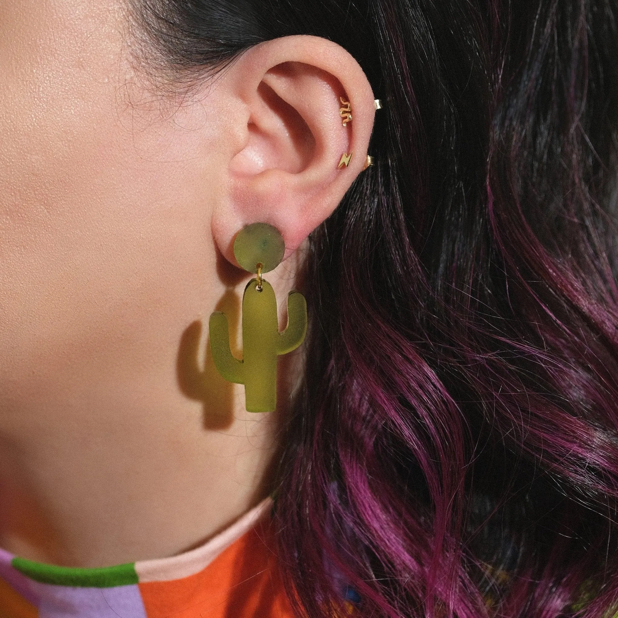 Cactus Olive Dangle Earrings