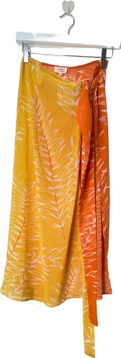 Camila Coelho Mustard Palm Print Wrap Skirt UK 4