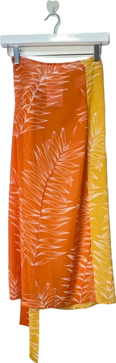 Camila Coelho Mustard Palm Print Wrap Skirt UK 4