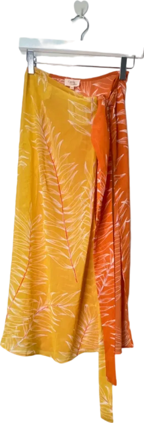 Camila Coelho Mustard Palm Print Wrap Skirt UK 4