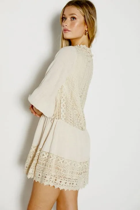 Carly lace Mini Dress - Oatmeal/Cream