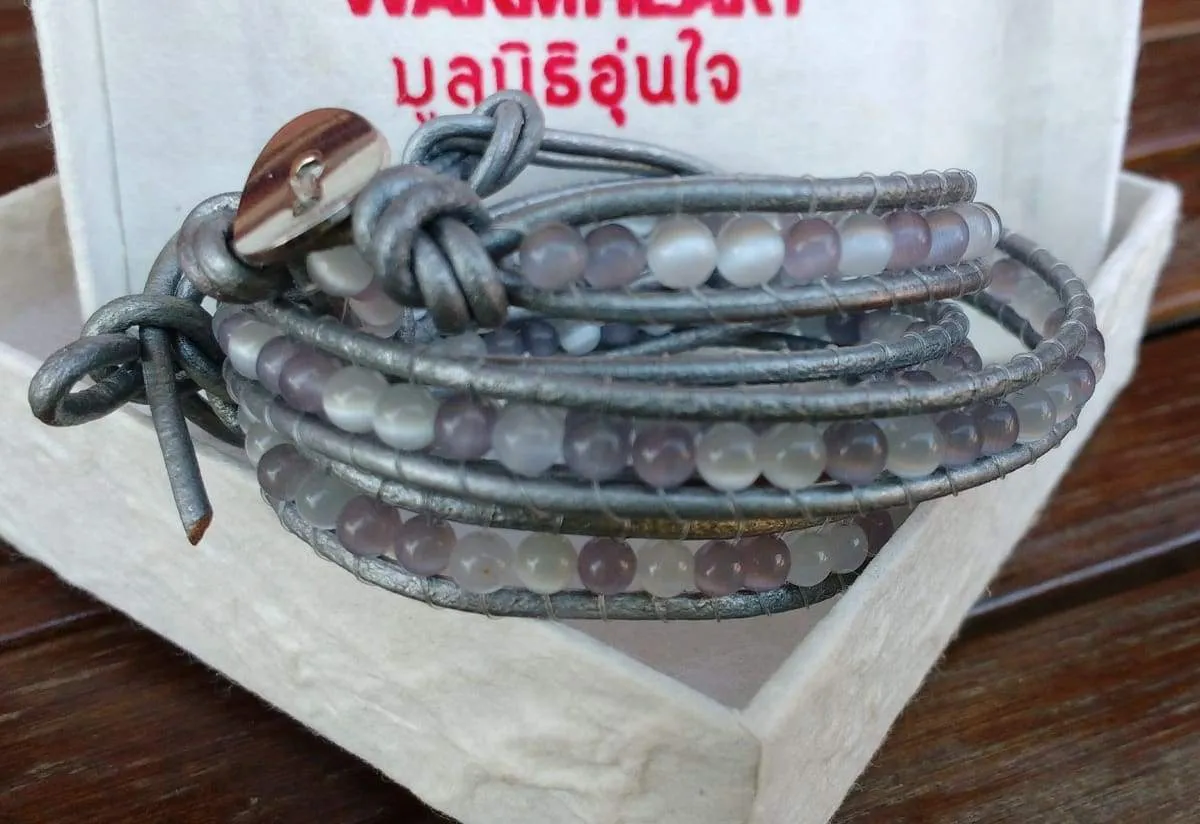 Cats Eyes Grey Wrap Bracelet