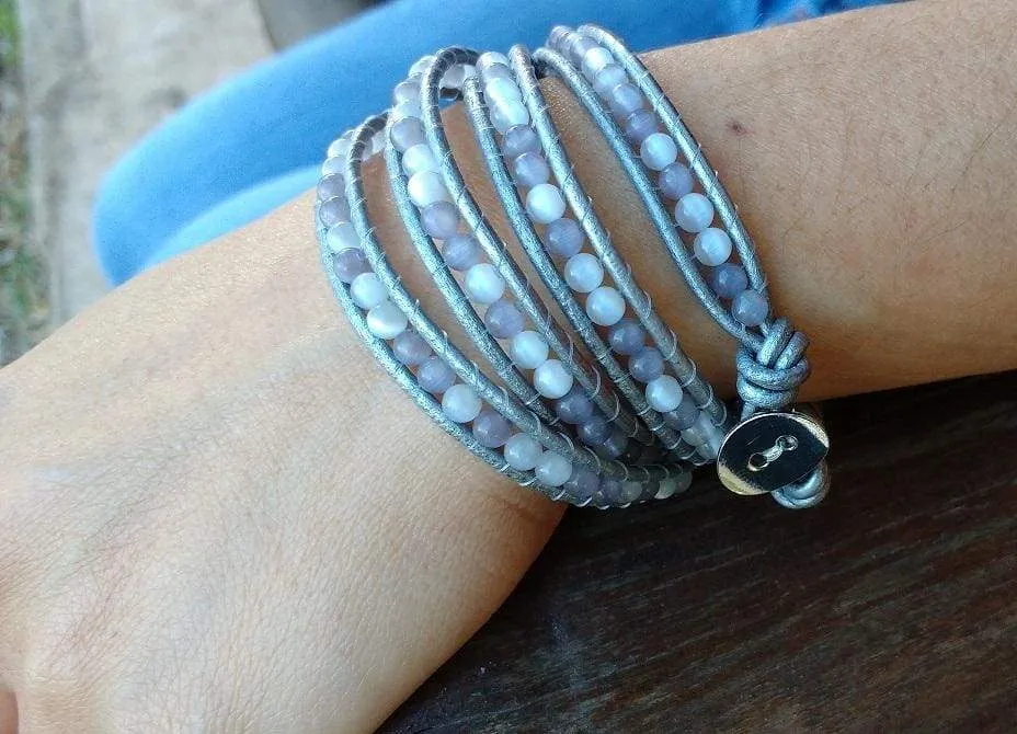 Cats Eyes Grey Wrap Bracelet